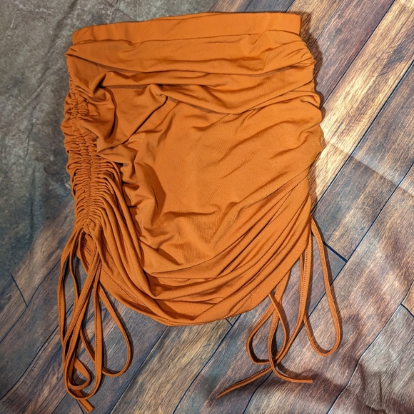 Orange Ruched Drawstring Skirt - Picture 2 of 7